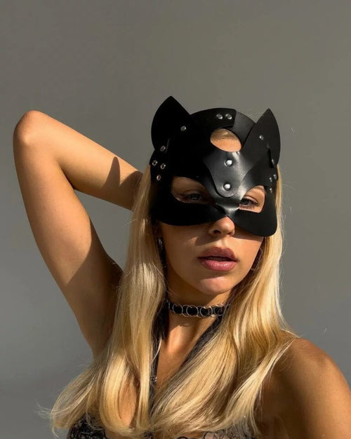 Siyah Deri Kedi Maskesi