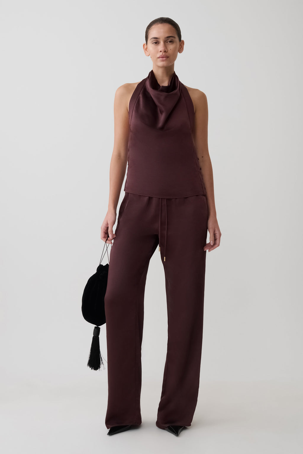 Danica Straight Paça Saten Pantolon Mahogany