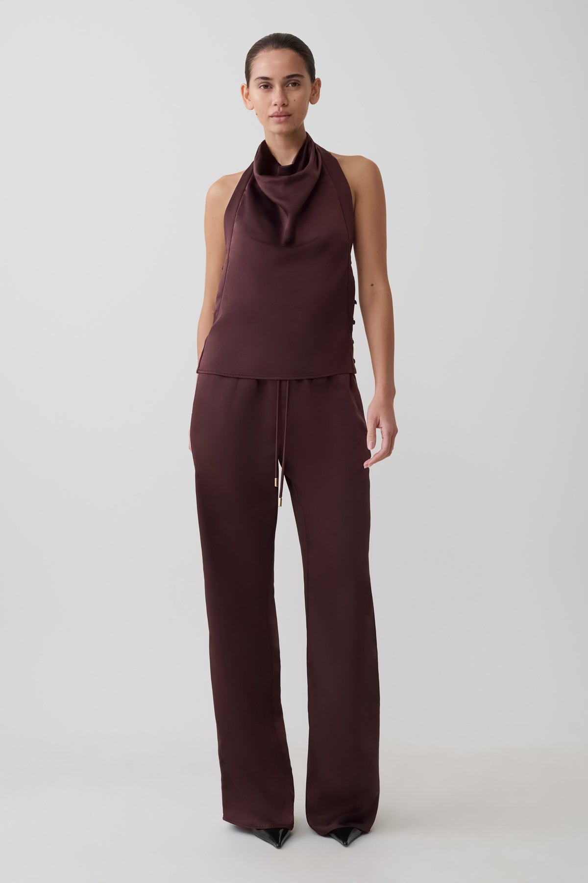Danica Straight Paça Saten Pantolon Mahogany