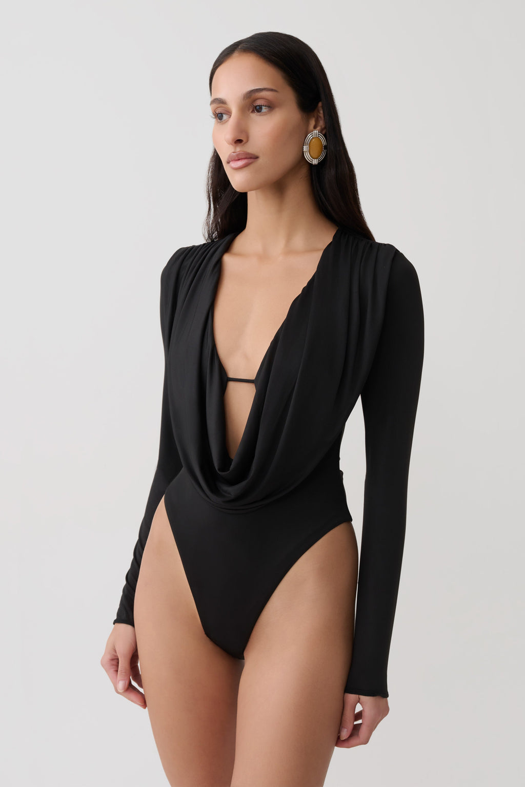 Ren Drapeli Long Kollu Slinky Body Siyah