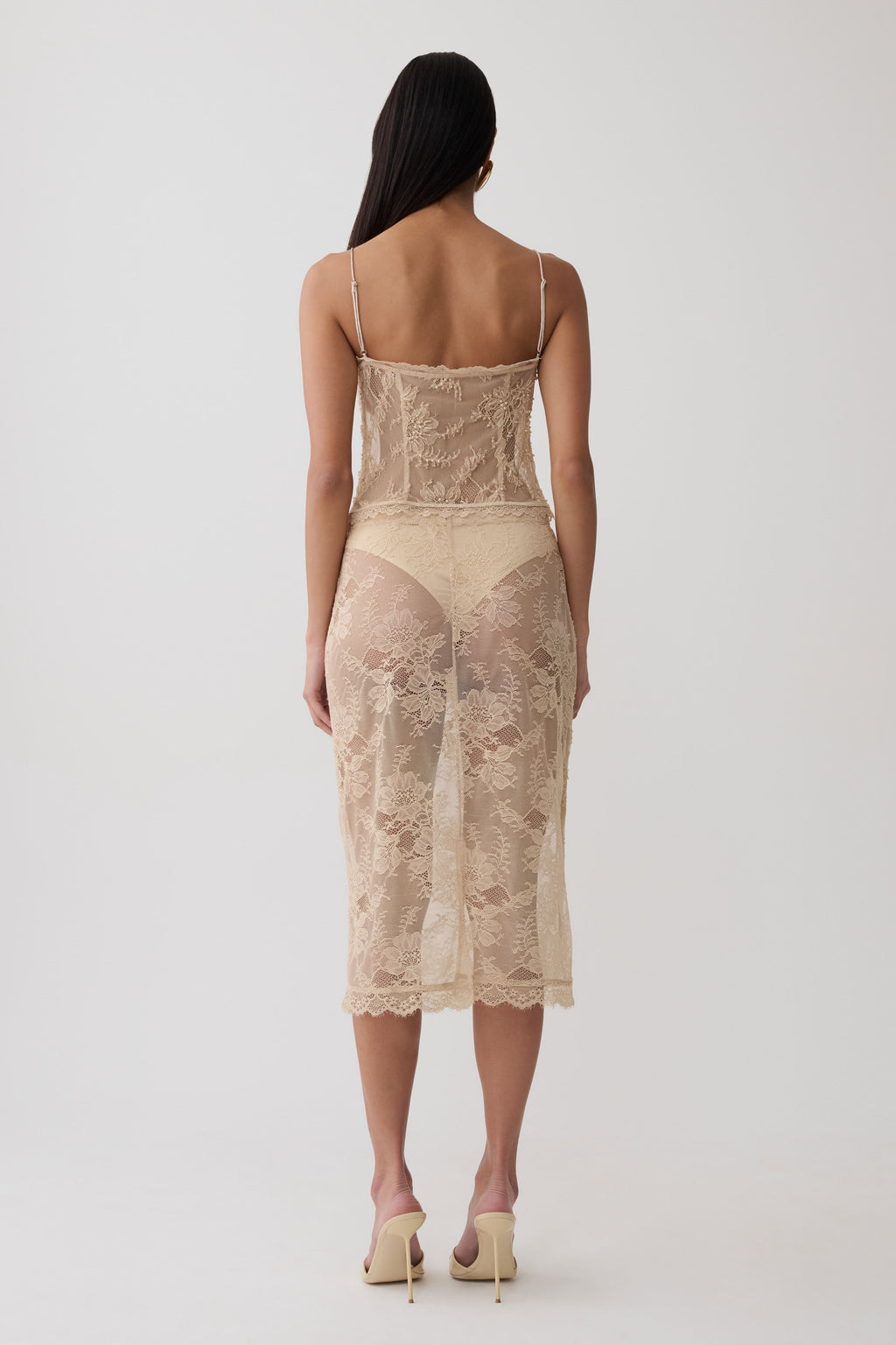 Marcelle Dantel Midi Etek Blush Pembe Rose Altın
