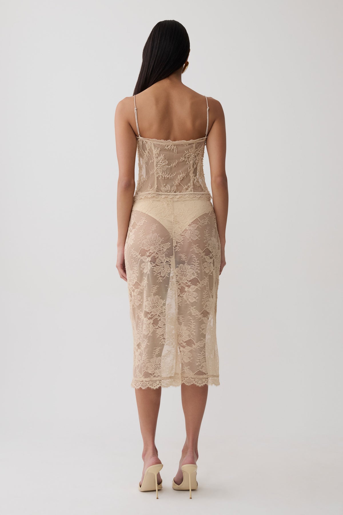 Marcelle Dantel Midi Etek Blush Pembe Rose Altın