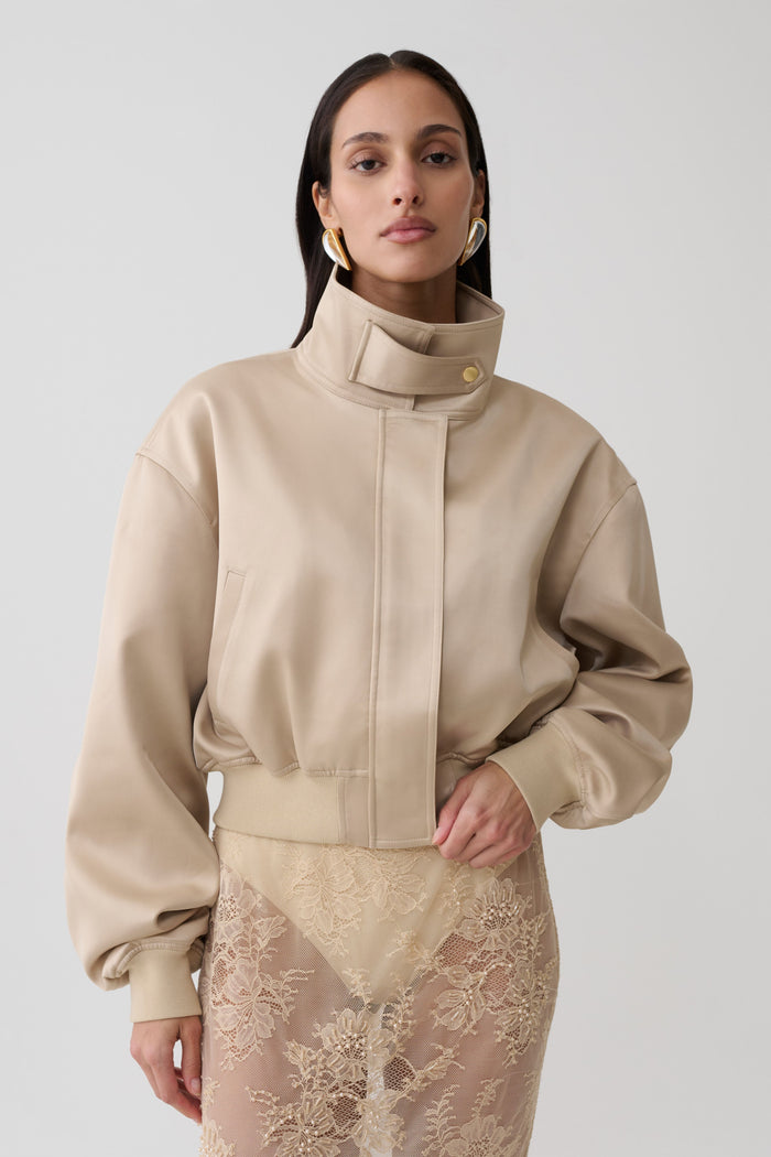 Nicolla Saten Bomber Ceket Blush Pembe Rose Altın