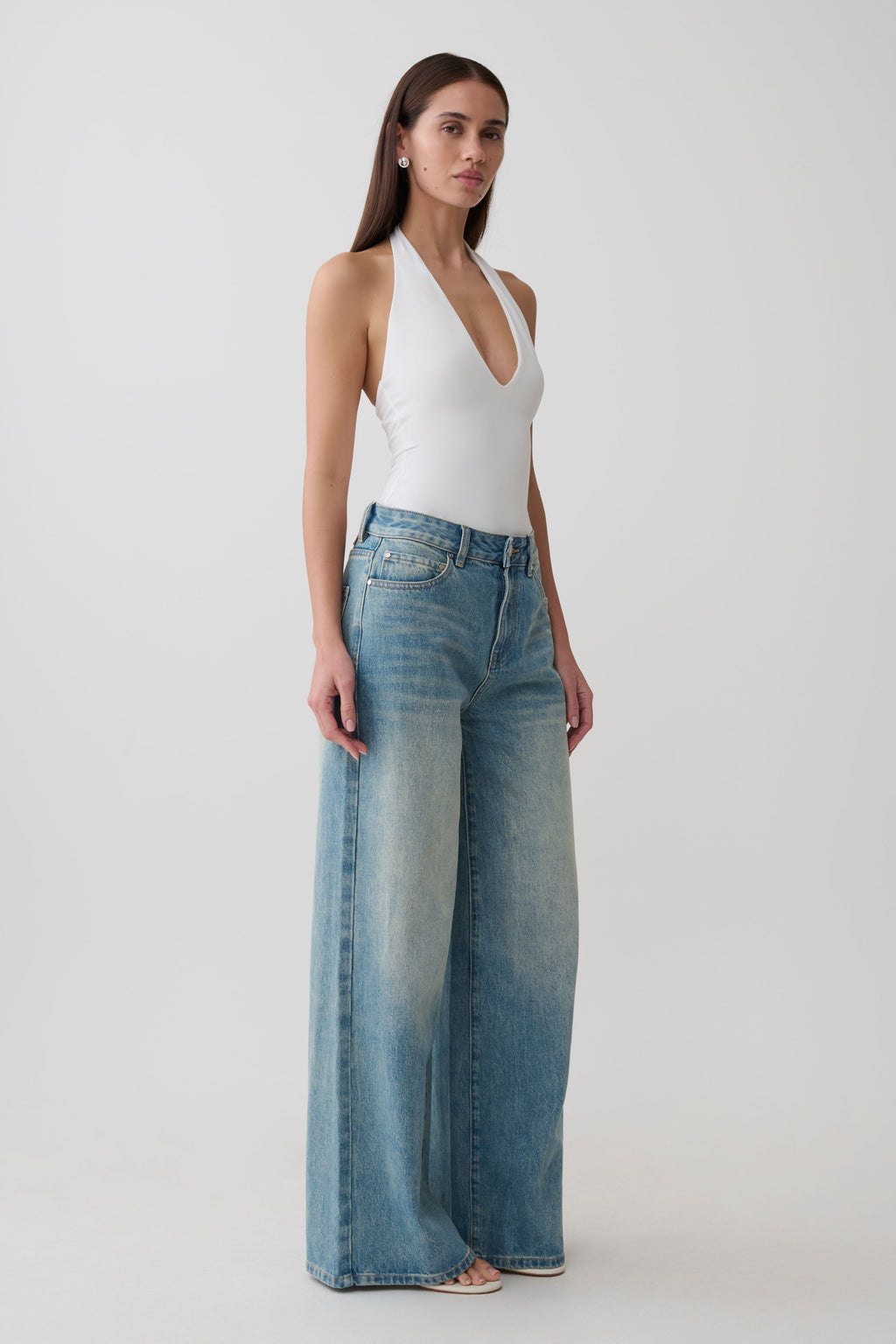 Rebekah Slinky Halter Body Beyaz