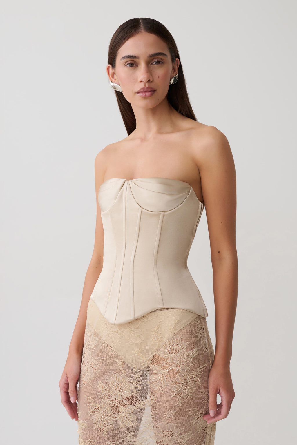 Nicolla Saten Straplez Korse Blush Pembe Rose Altın