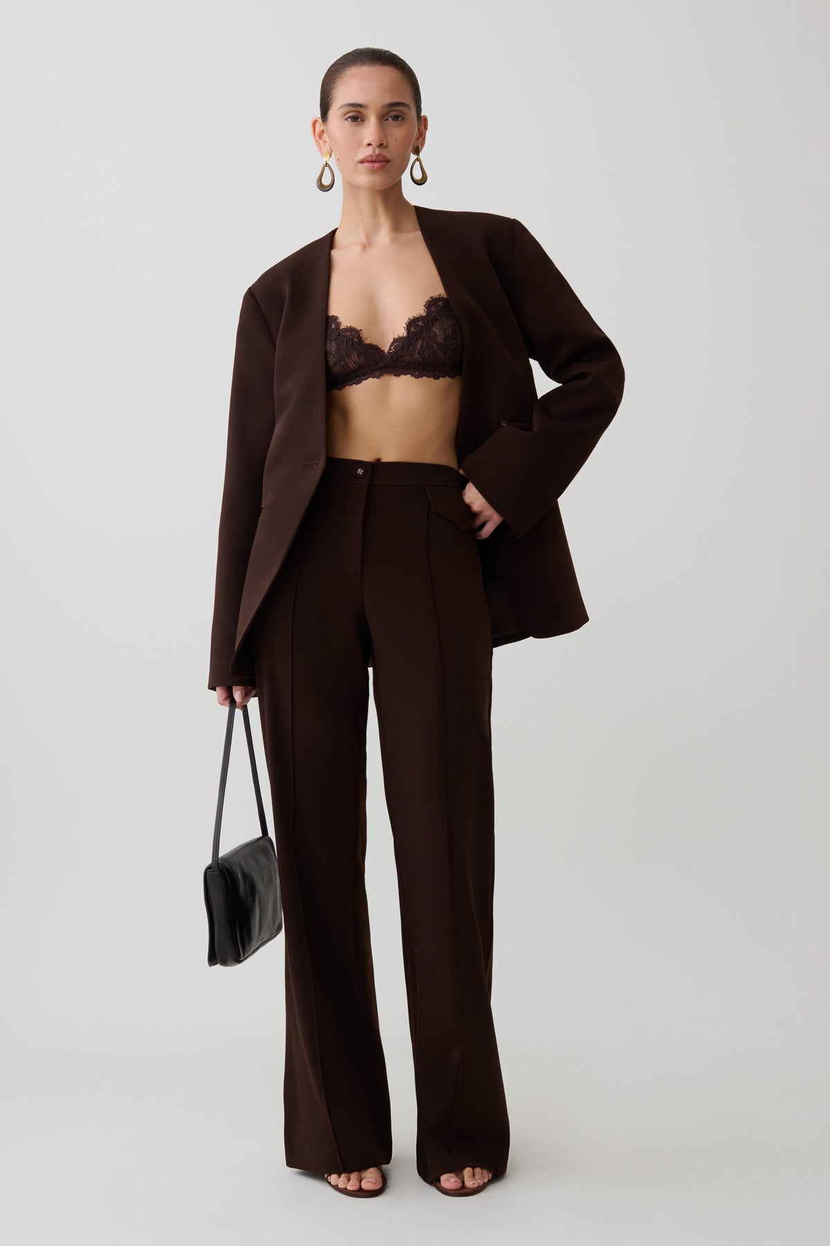 Darcie Fit ve İspanyol Paça Suiting Pantolon Koyu Çikolata