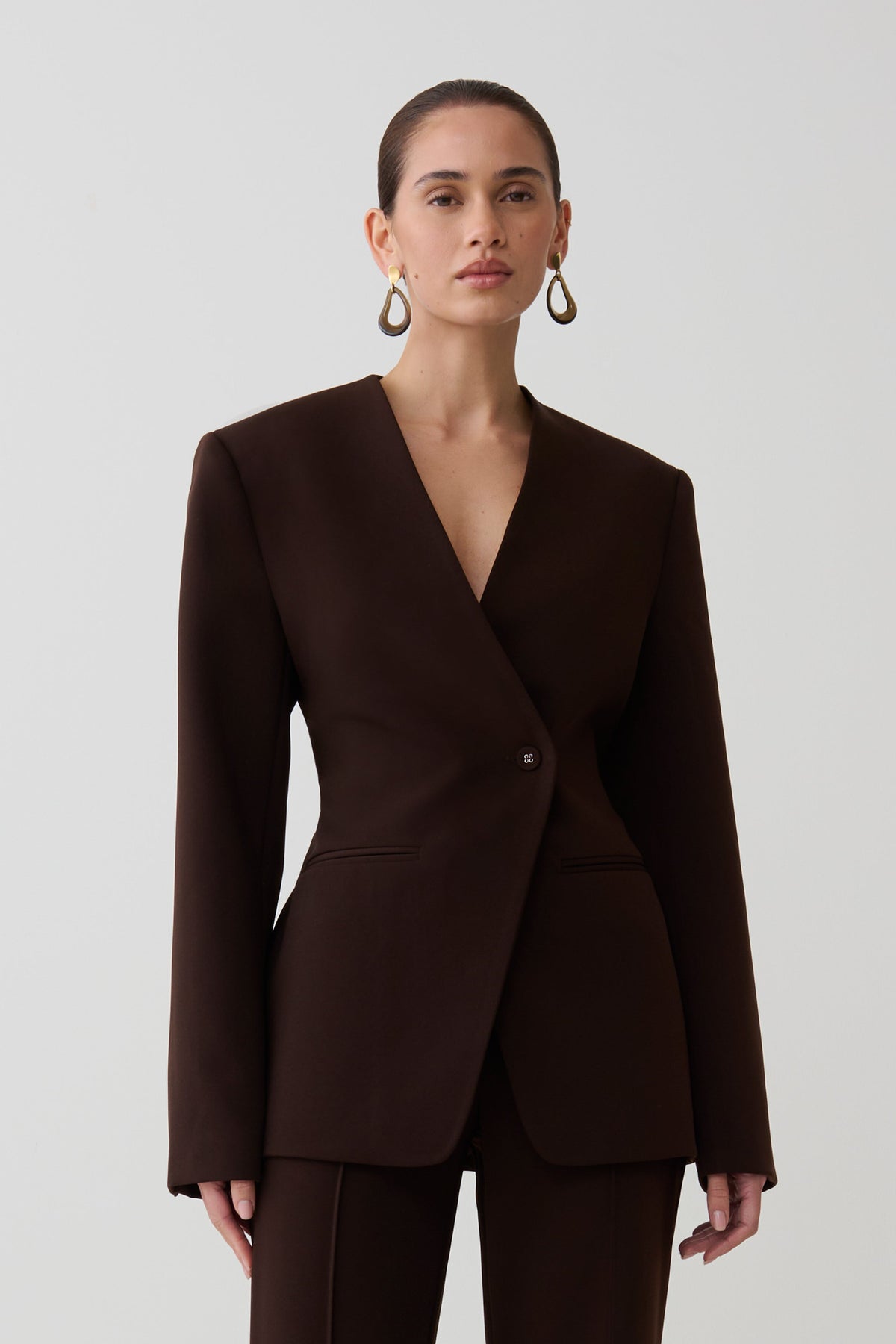 Darcie Drop Shoulder Suiting Blazer Koyu Çikolata
