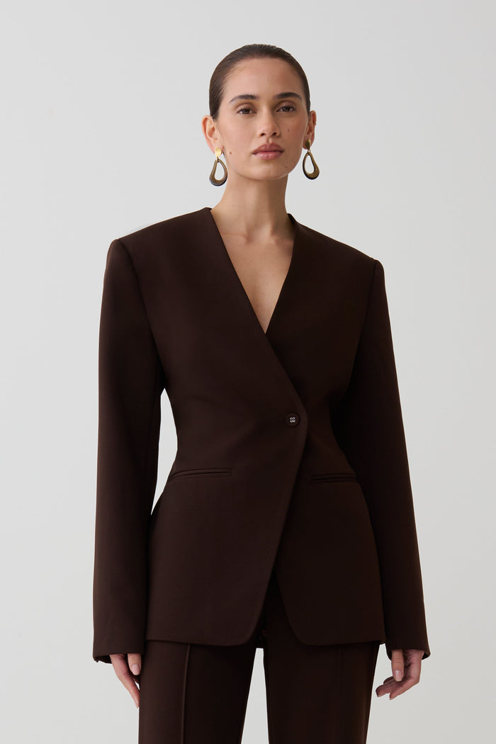 Darcie Drop Shoulder Suiting Blazer Koyu Çikolata