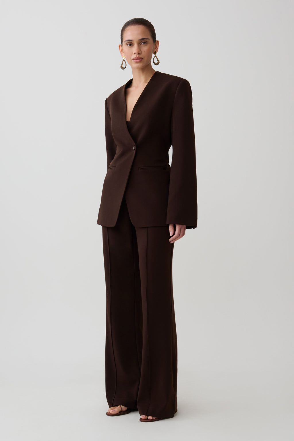 Darcie Drop Shoulder Suiting Blazer Koyu Çikolata