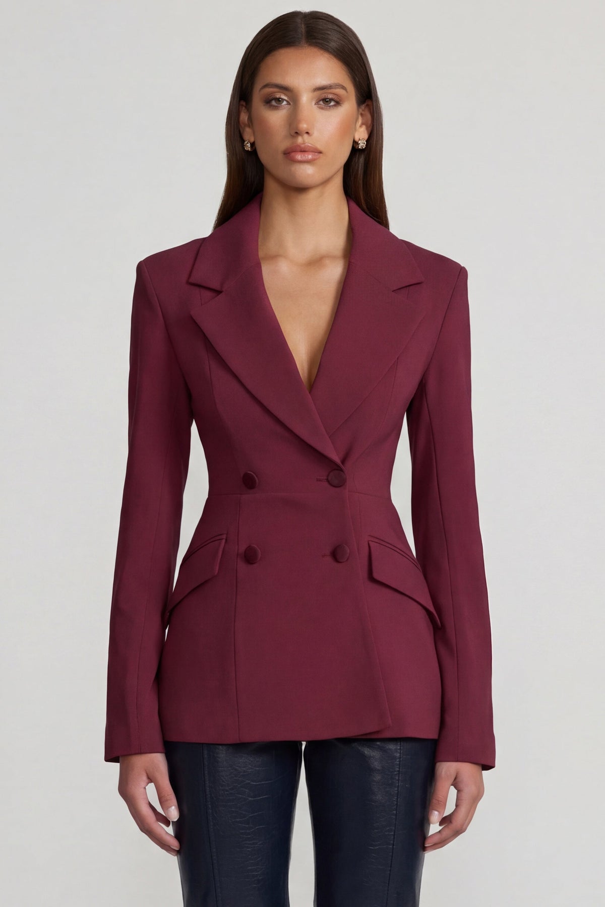 Structured Kruvaze Blazer - Bordo