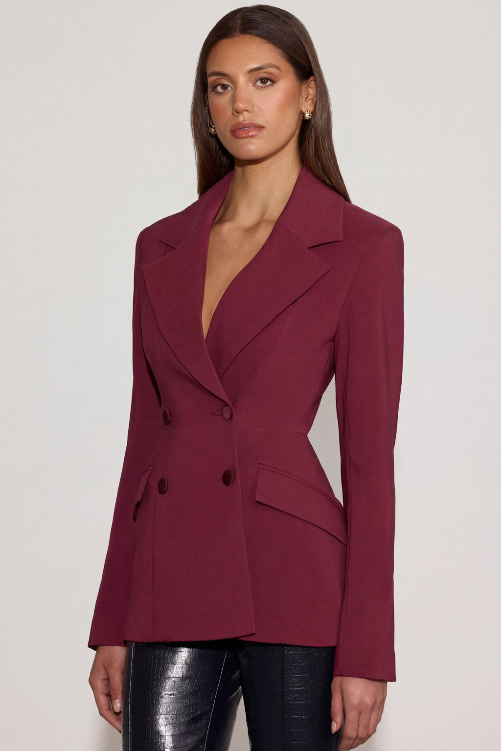 Structured Kruvaze Blazer - Bordo