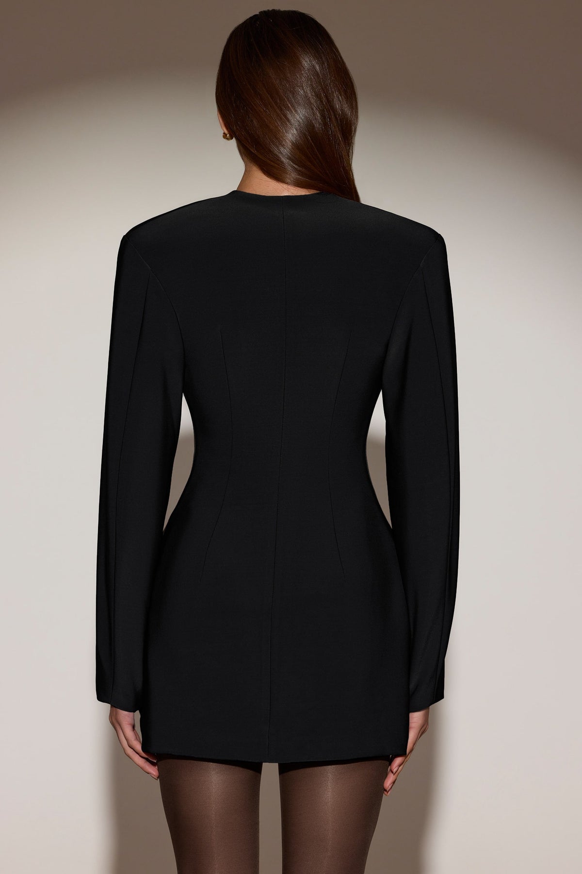Tek Sıra Düğmeli Blazer Mini Elbise - Siyah