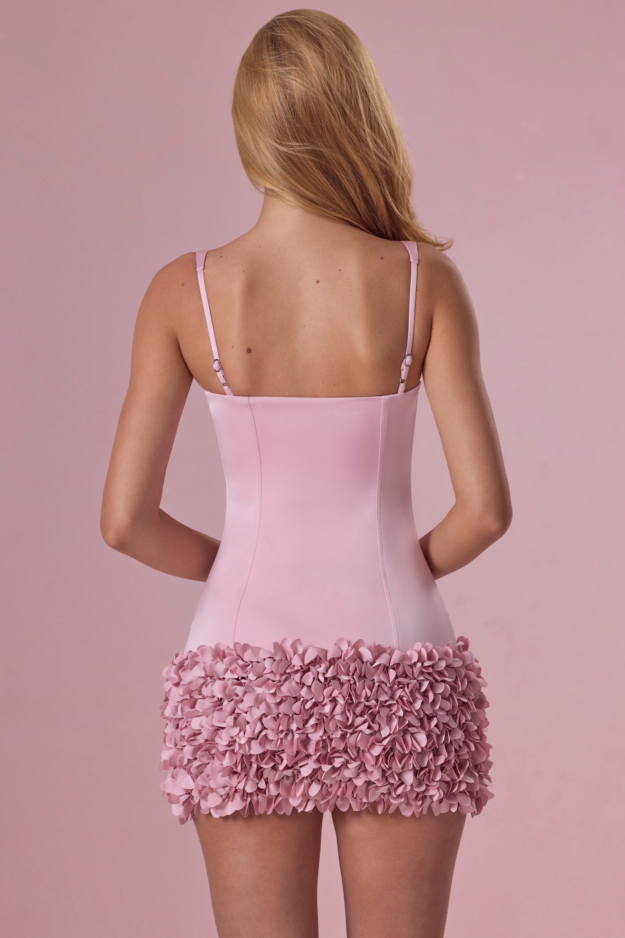 Toz Pembe Mini Elbise