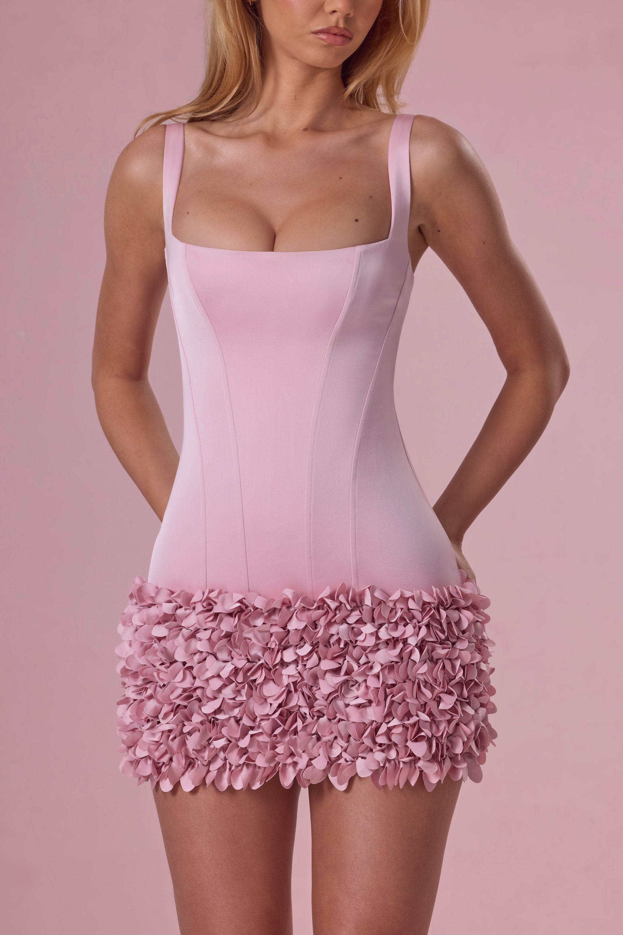 Toz Pembe Mini Elbise