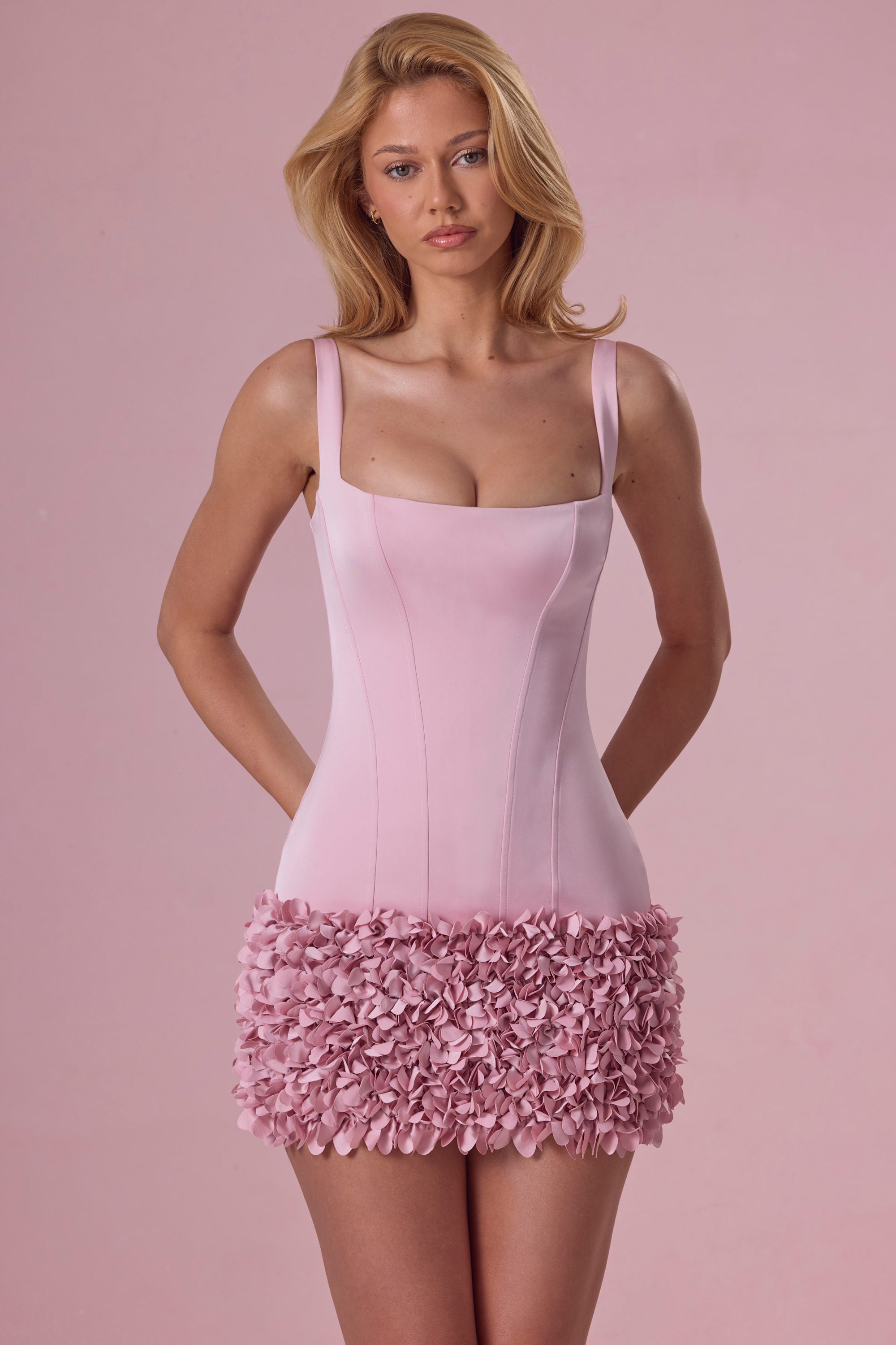 Toz Pembe Mini Elbise
