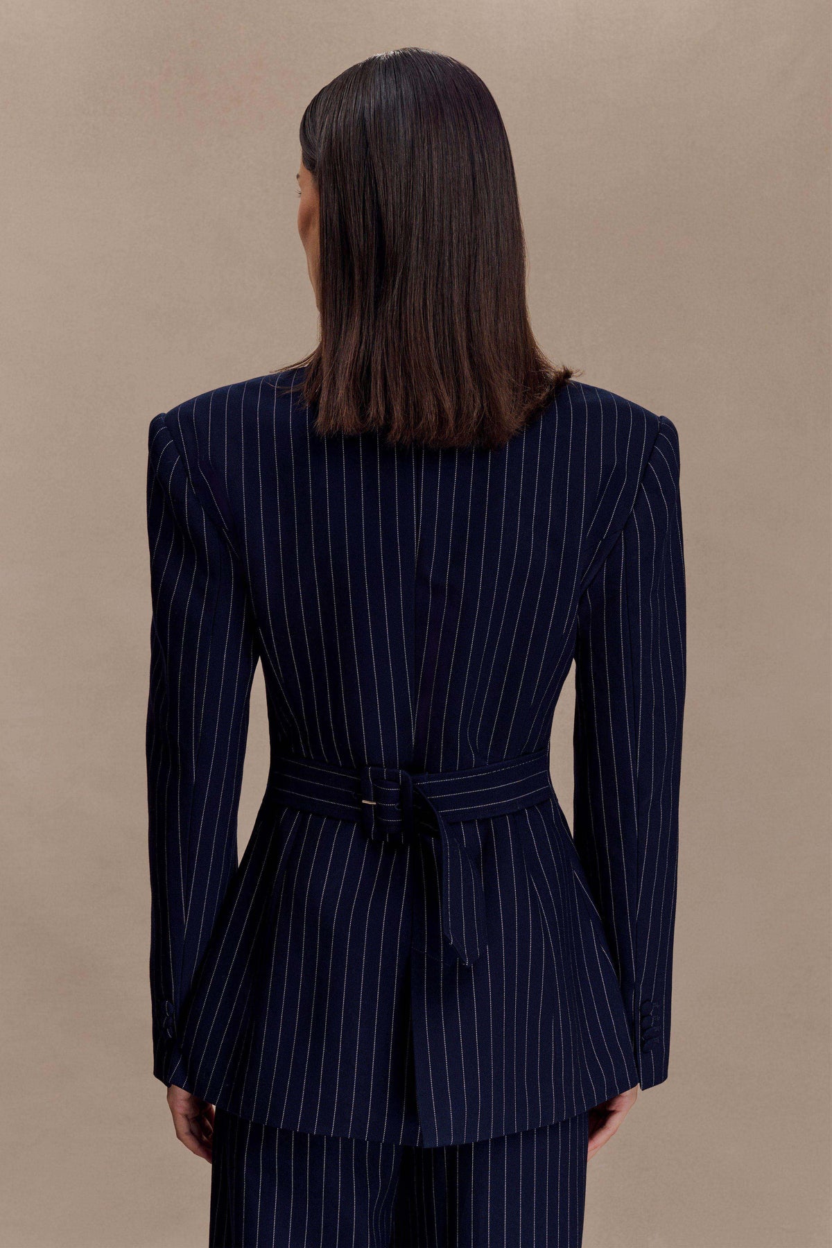 Bellamy Cinched Blazer Lacivert İnce Çizgili