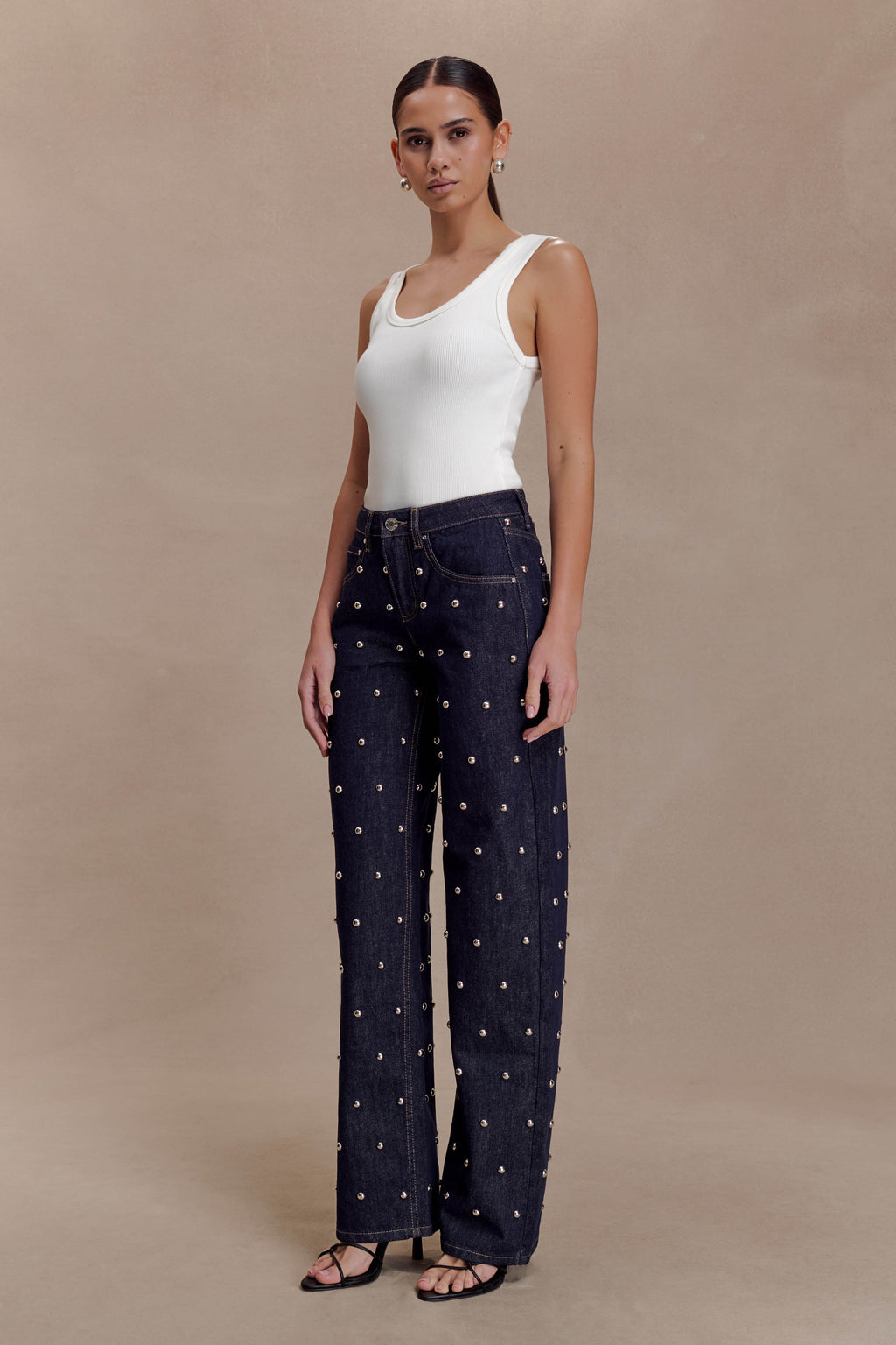 Alima Mid Bel Stud Denim Jean Yıkamalı İndigo Mavi