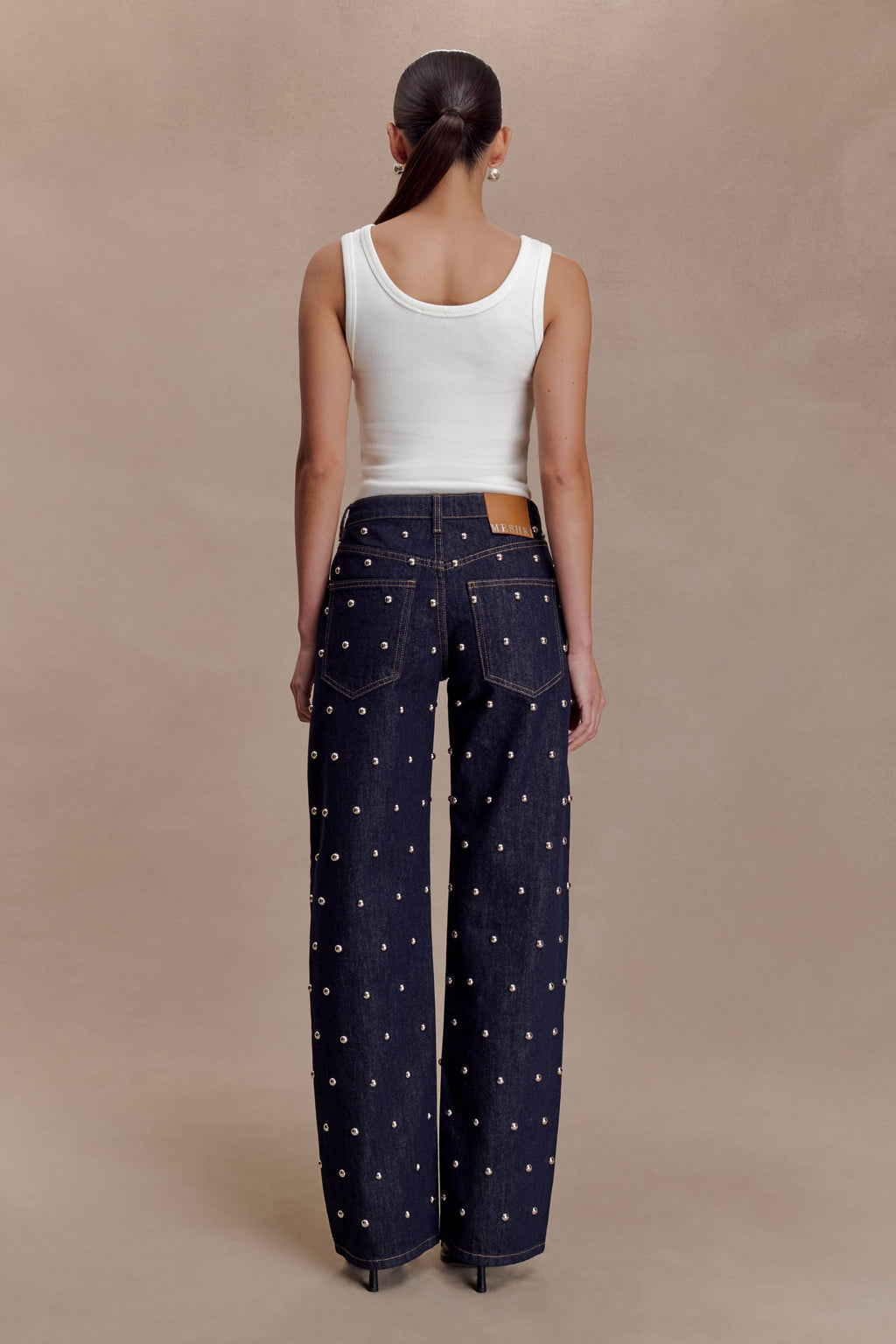 Alima Mid Bel Stud Denim Jean Yıkamalı İndigo Mavi