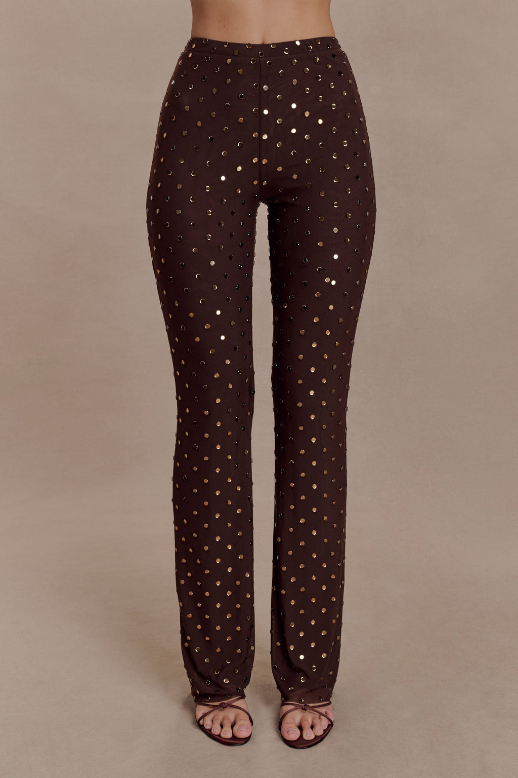 Jackie Taşlı Straight Paça Pantolon Çikolata