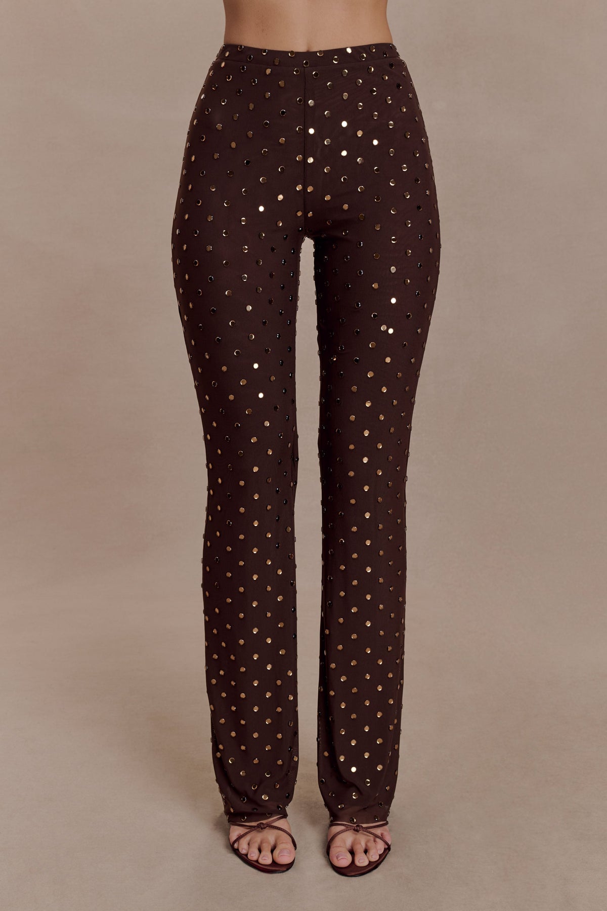 Jackie Taşlı Straight Paça Pantolon Çikolata