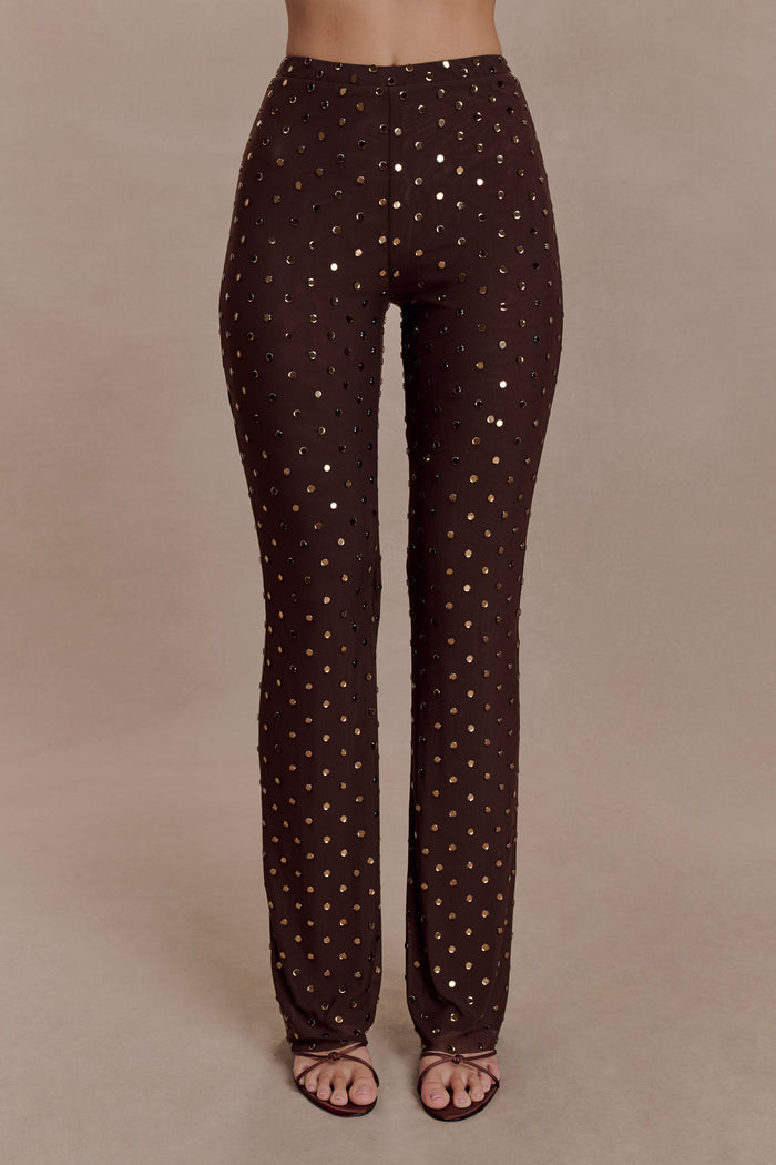 Jackie Taşlı Straight Paça Pantolon Çikolata