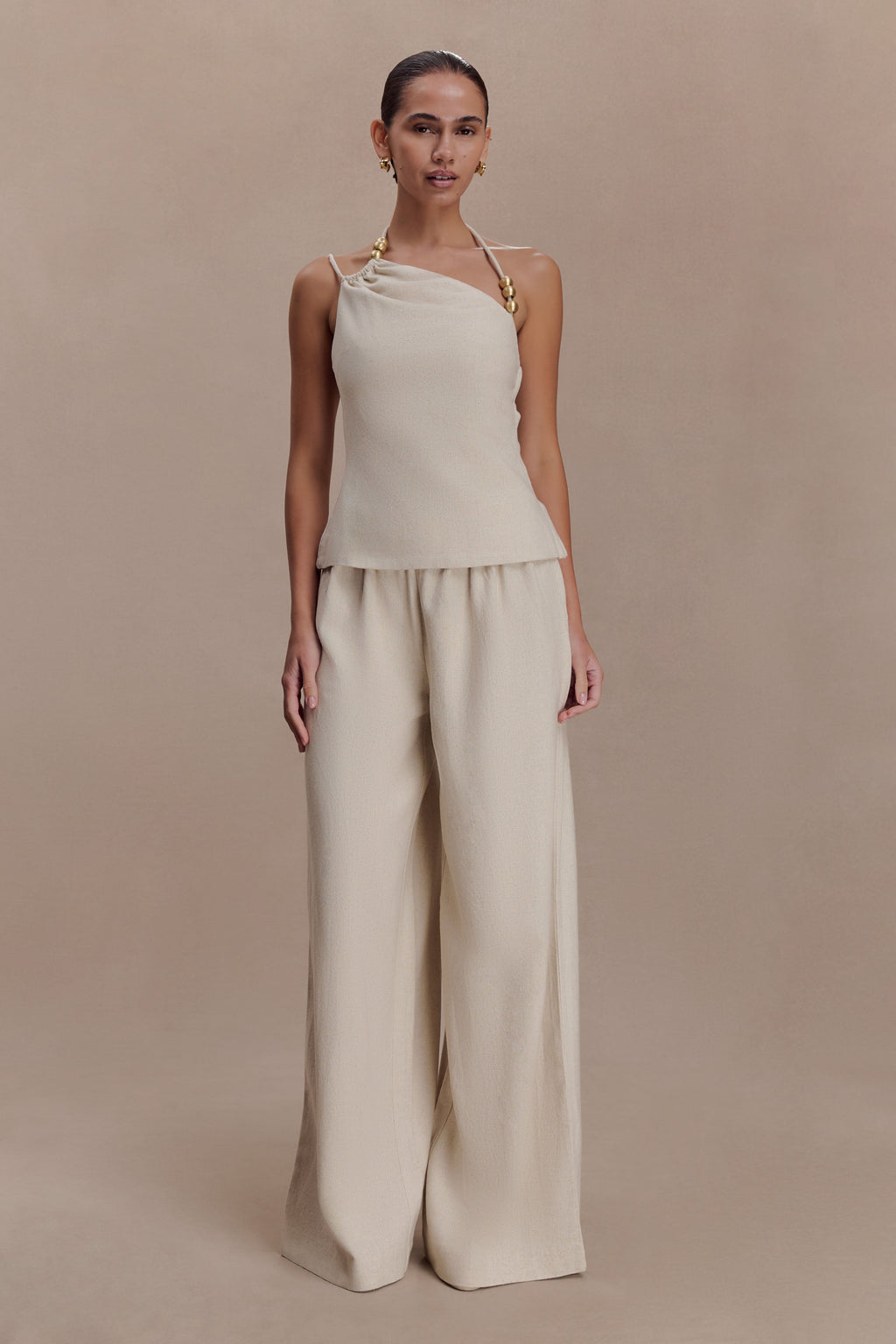 Gabby Straight Paça Keten Pantolon Natural