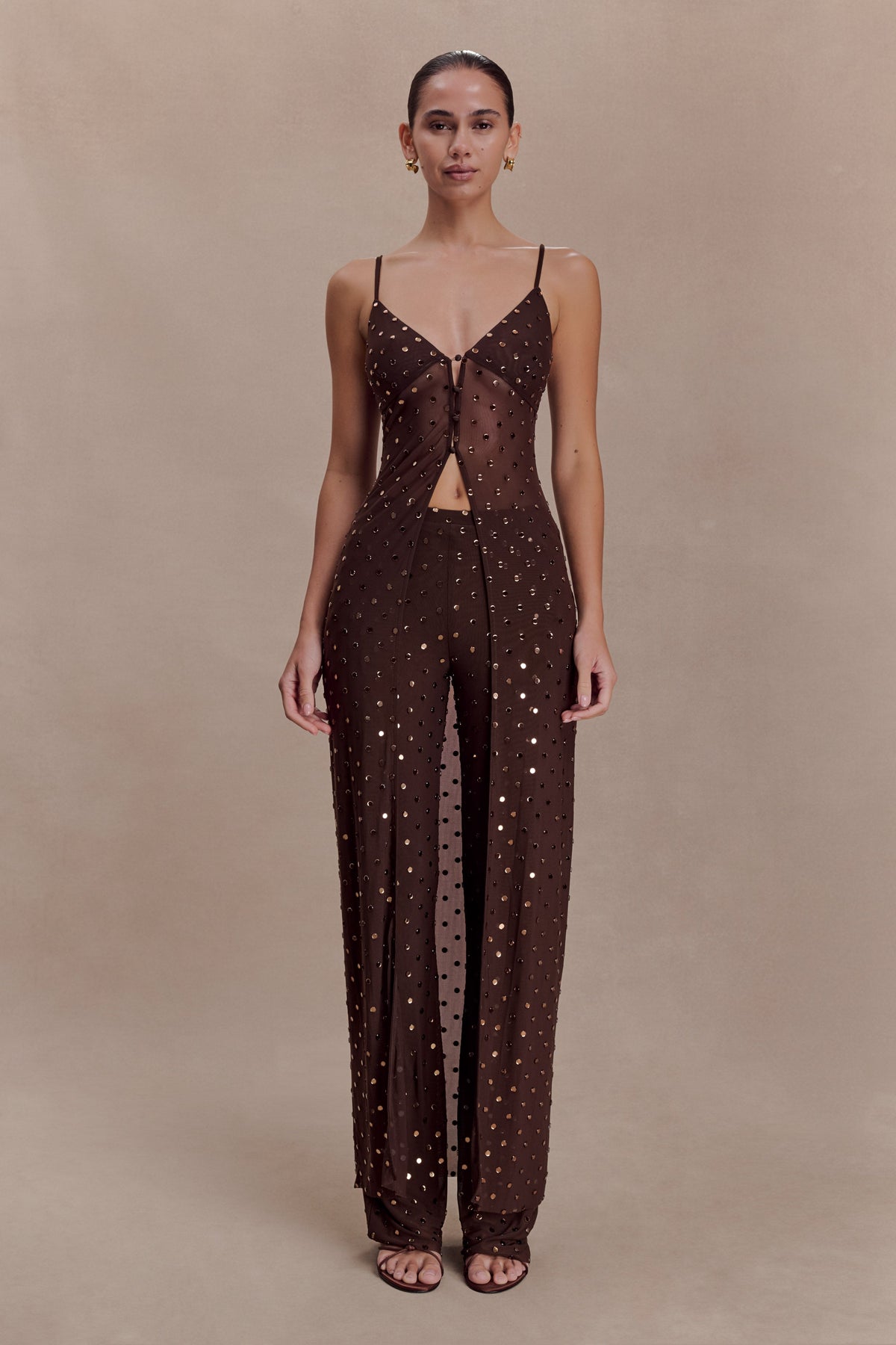 Jackie Taşlı Straight Paça Pantolon Çikolata