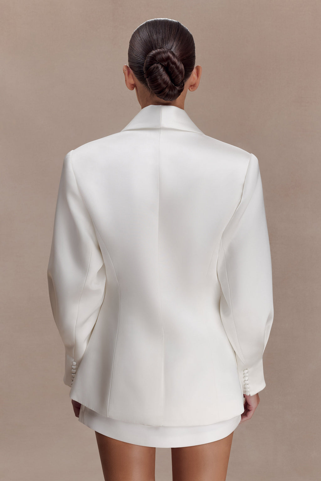 Kylie Oversize Saten Blazer Fildişi