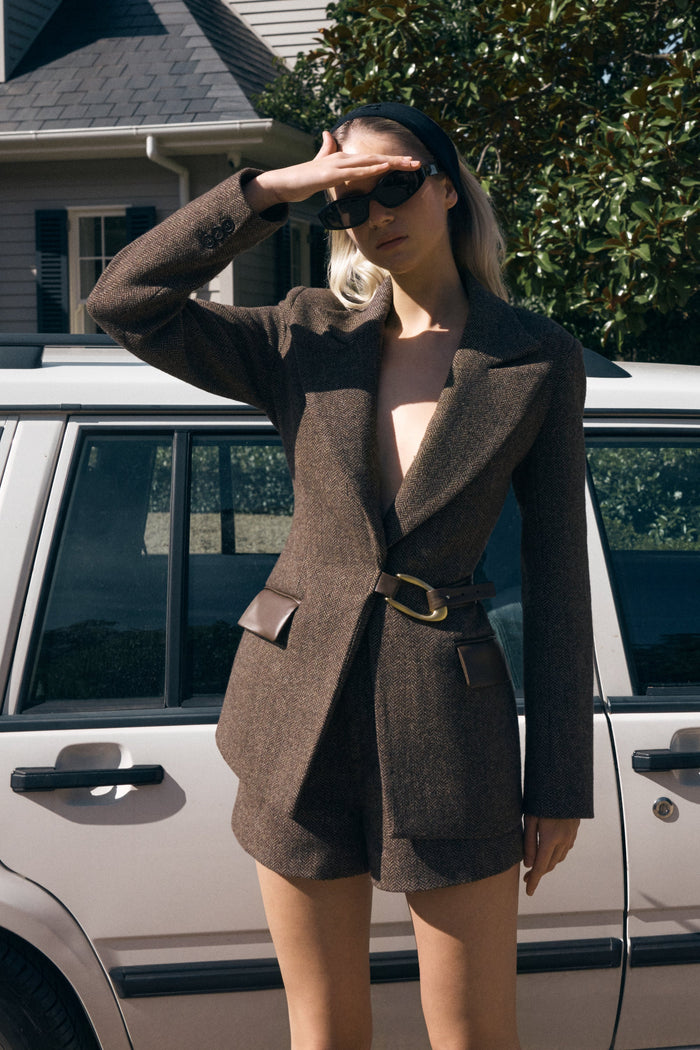 Romy Structured Blazer ile Metal Detaylı Herringbone