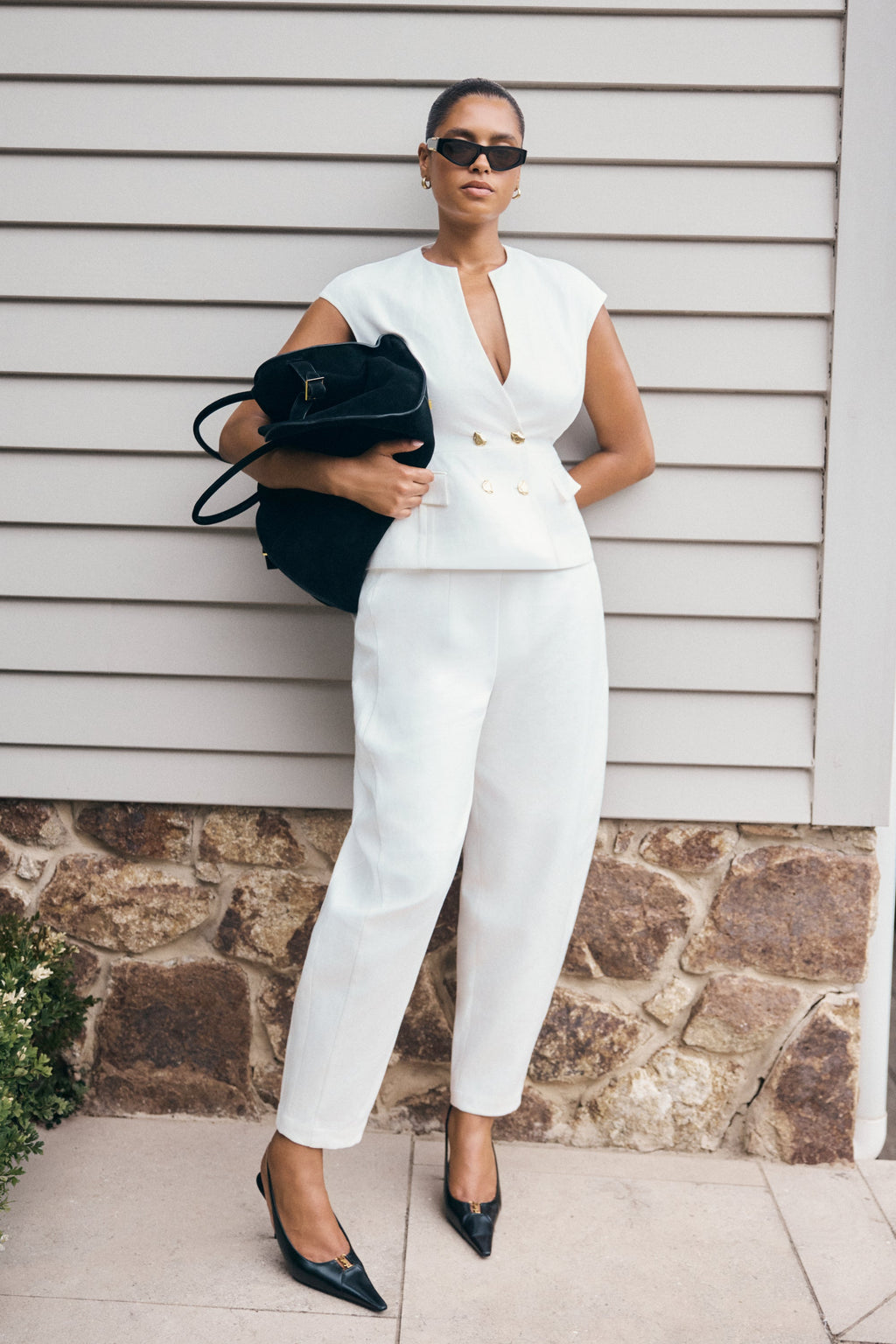Oriana Keten Oversize Pantolon Beyaz