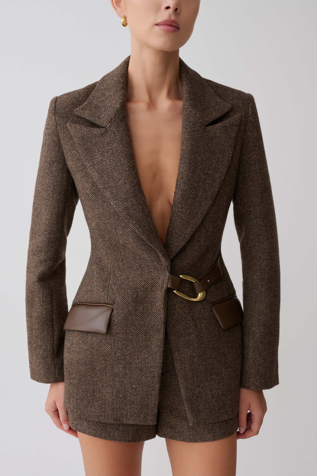 Romy Structured Blazer ile Metal Detaylı Herringbone
