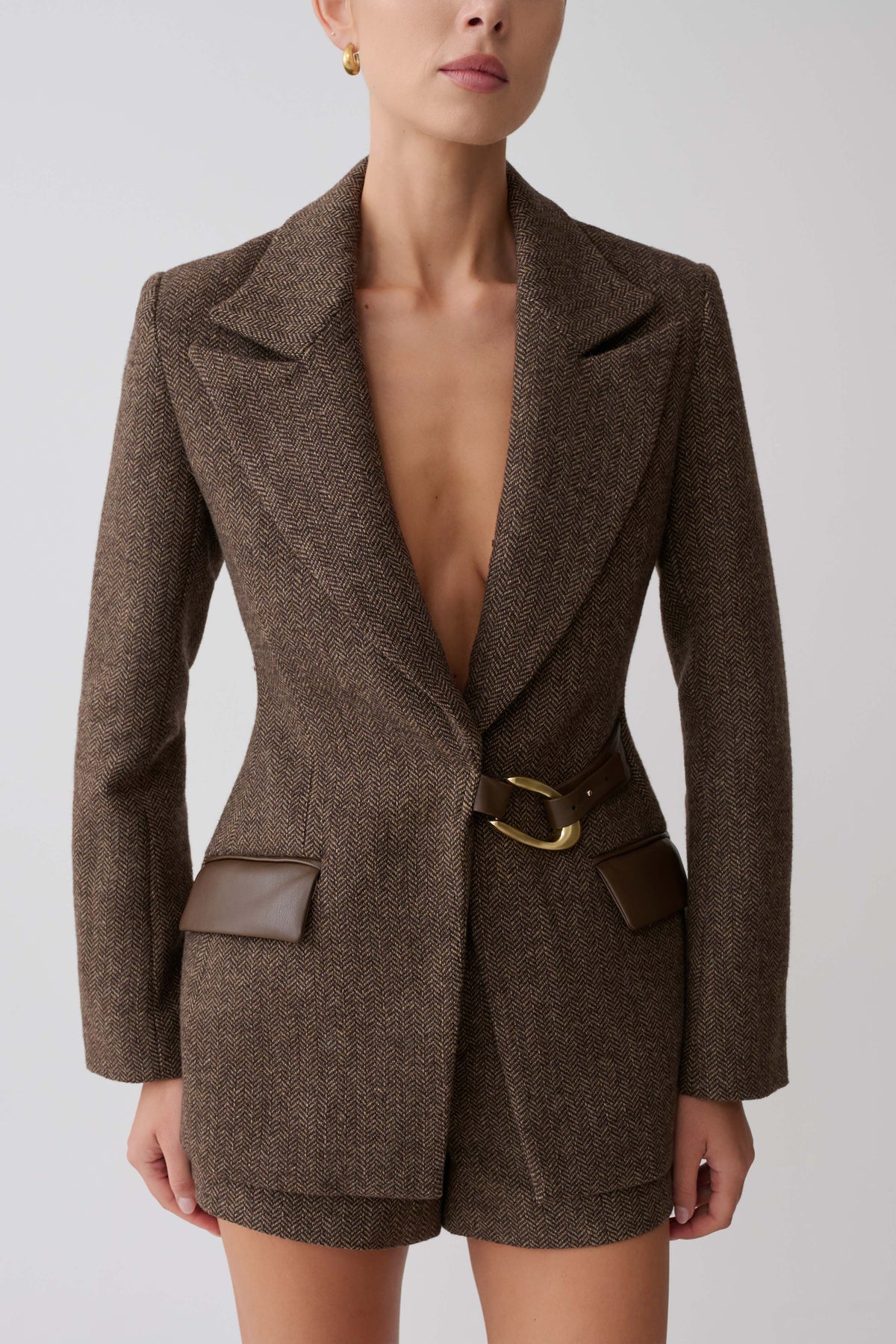 Romy Structured Blazer ile Metal Detaylı Herringbone