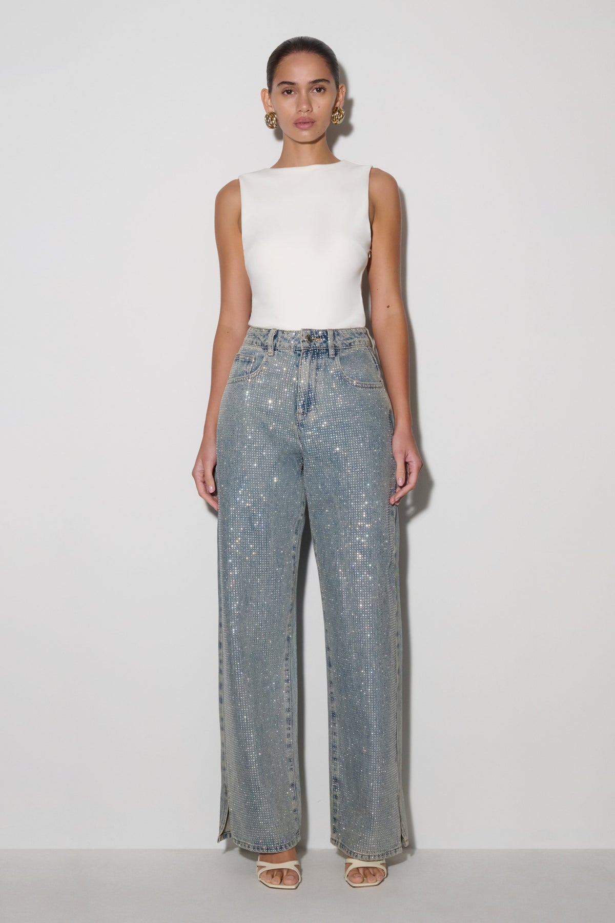 Tyla Taşlı Denim Jean Mavi/Yeşil