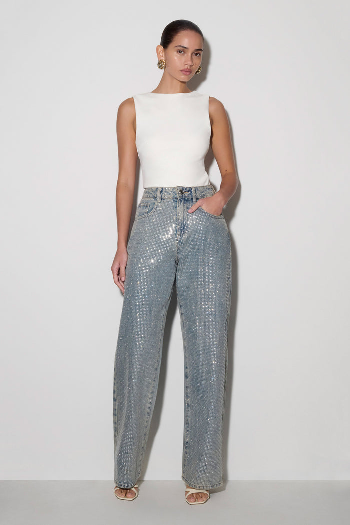 Tyla Taşlı Denim Jean Mavi/Yeşil