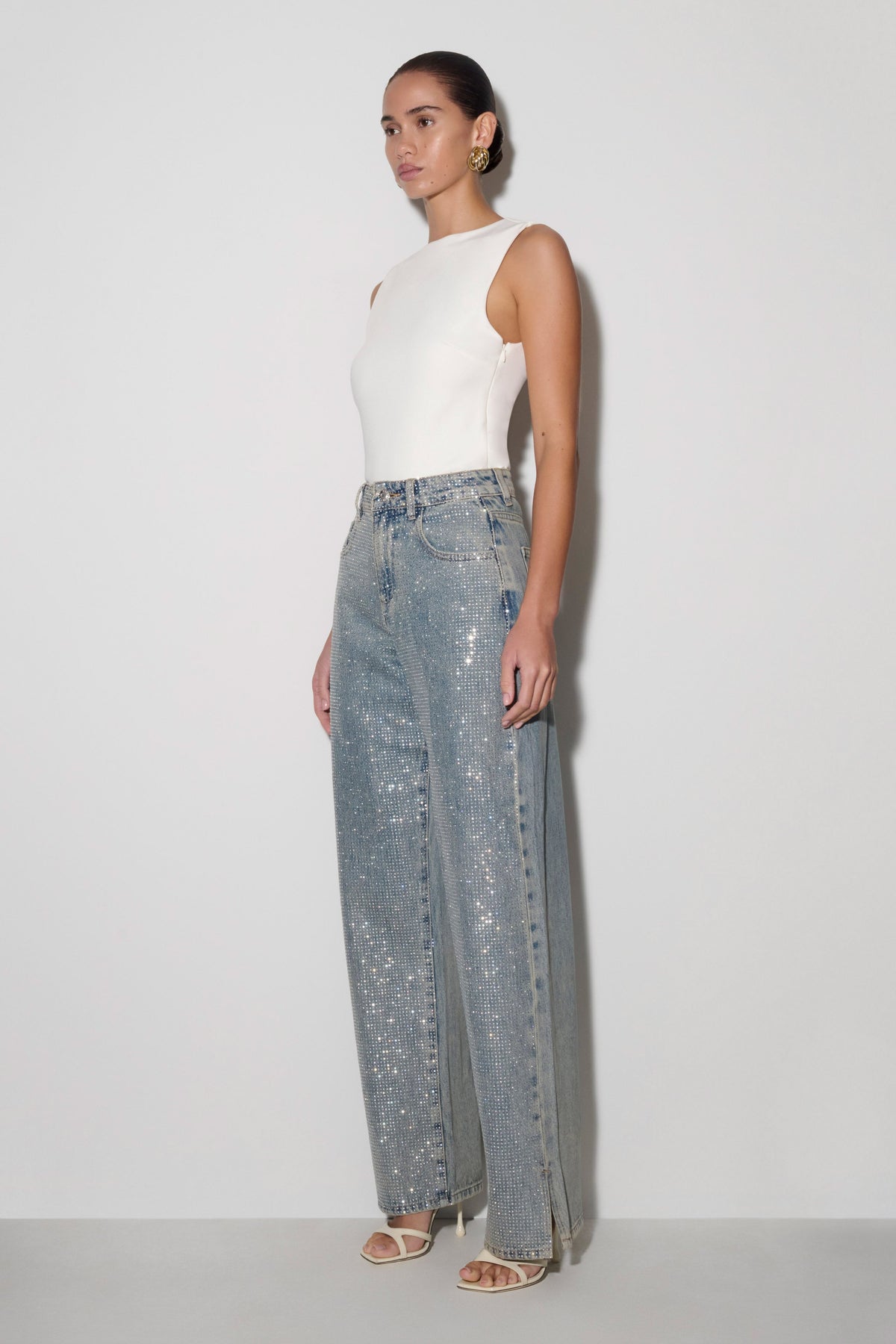 Tyla Taşlı Denim Jean Mavi/Yeşil