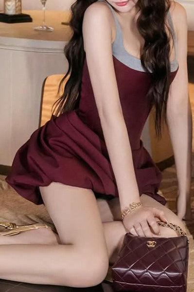 Düz Renkli Büzgülü Mini Elbise