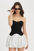 Puantiyeli Straplez Bodycon Mini Elbise