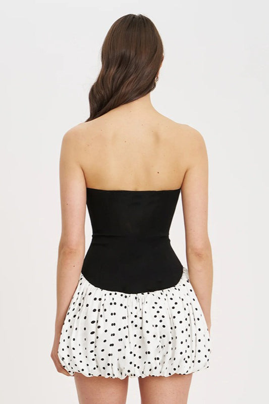 Puantiyeli Straplez Bodycon Mini Elbise