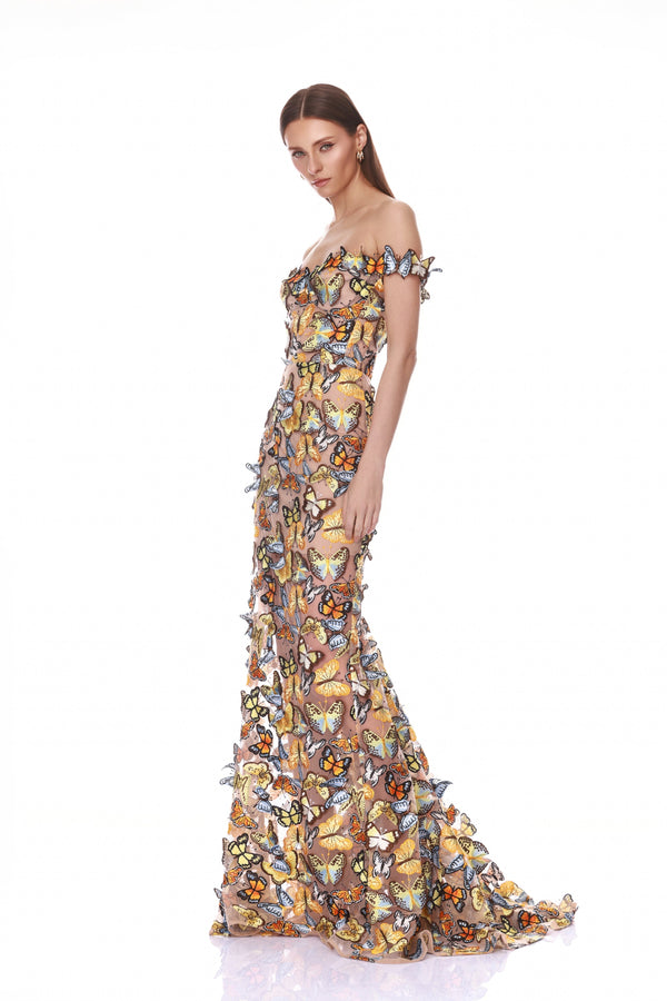 Bella Kelebek Yasemin Off Shoulder Evening Gown