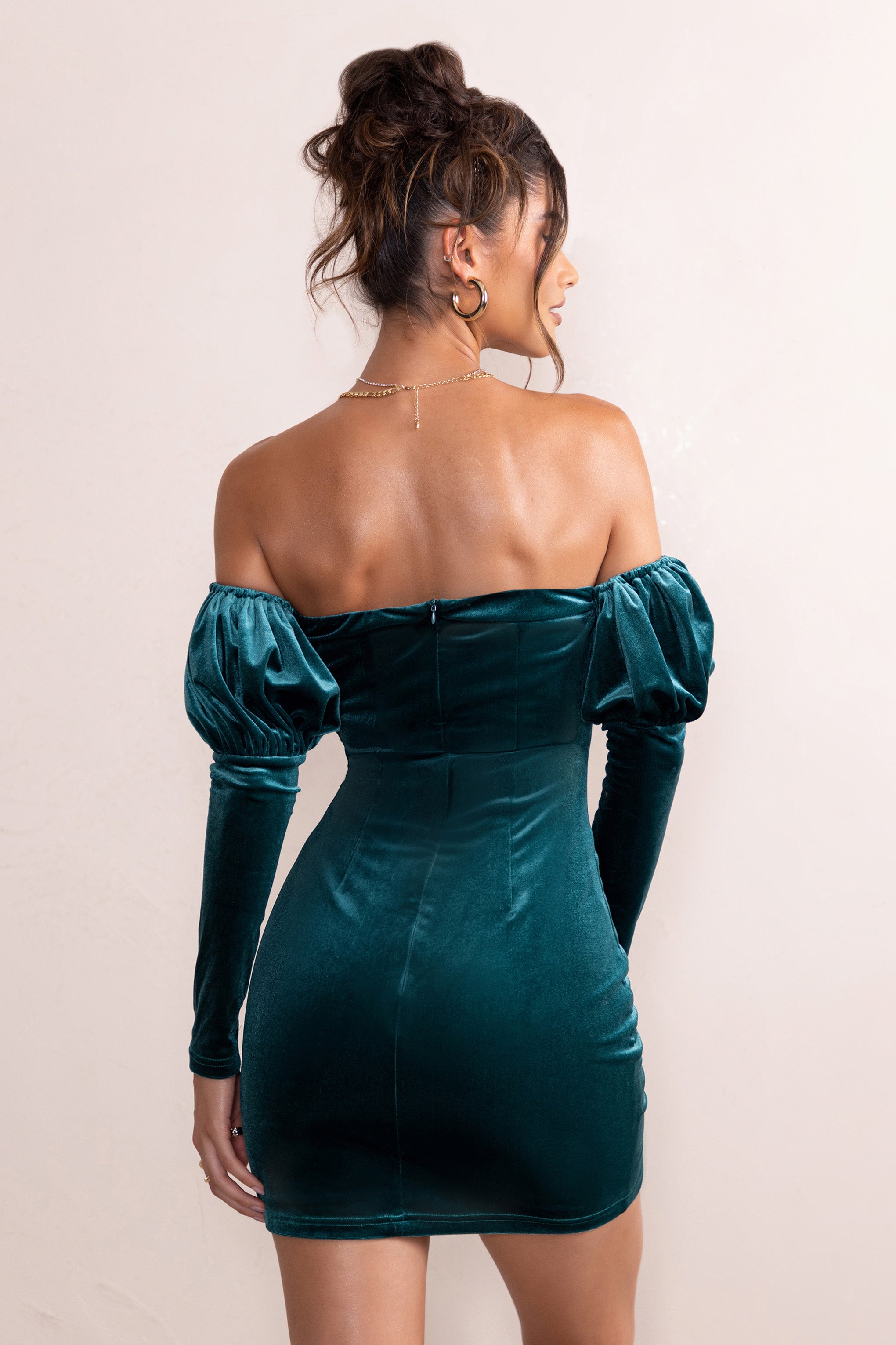 Ivy | Teal Kadife Kesik Detaylı Mini Elbise