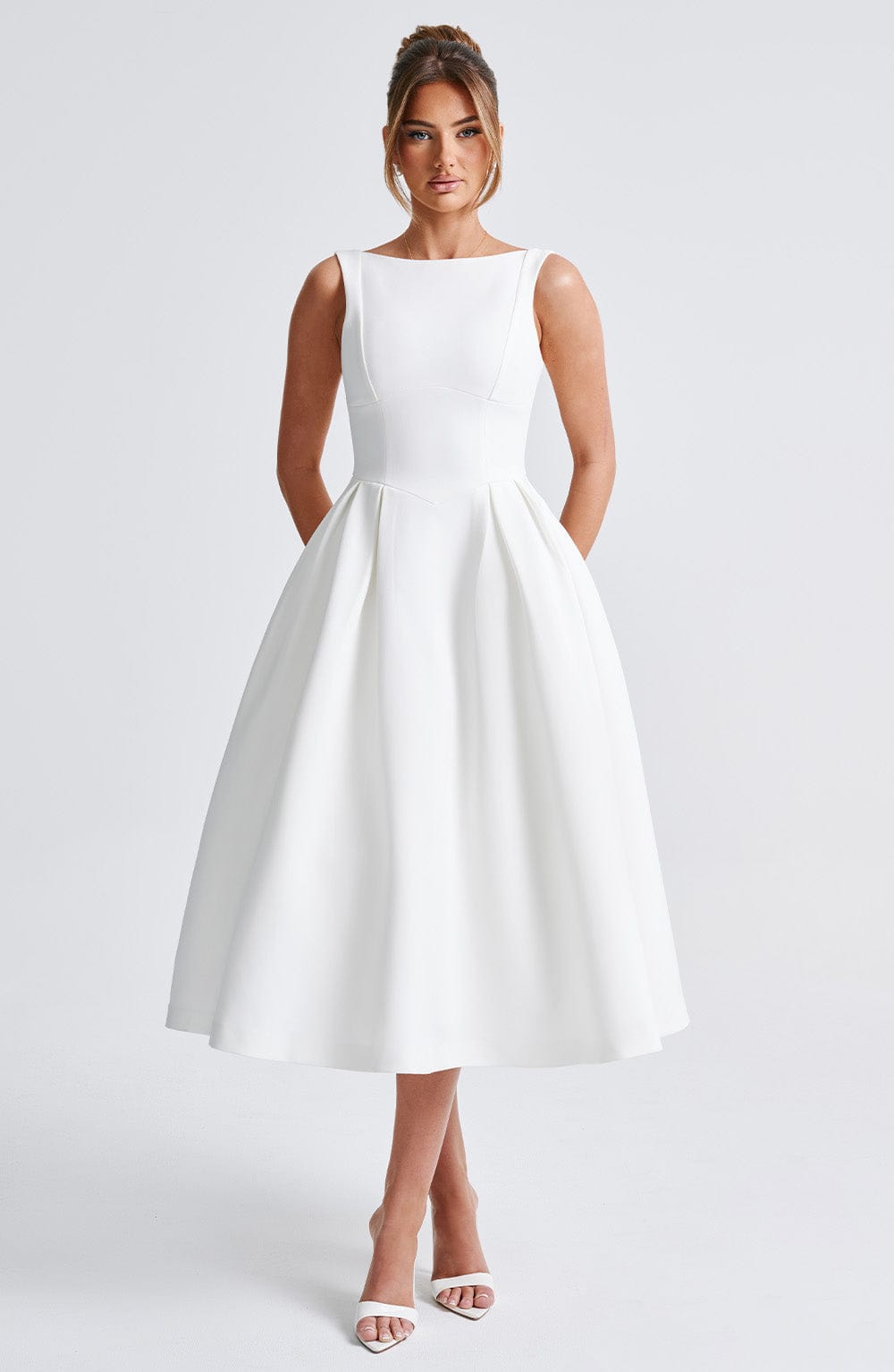 Clarabella Midi Elbisesi - Fildişi Rengi
