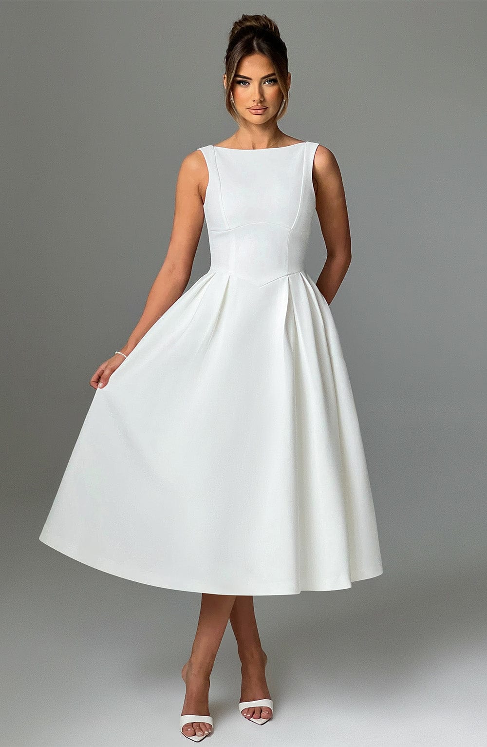 Clarabella Midi Elbisesi - Fildişi Rengi