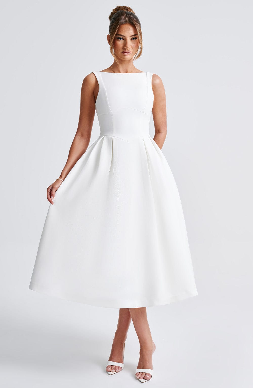 Clarabella Midi Elbisesi - Fildişi Rengi