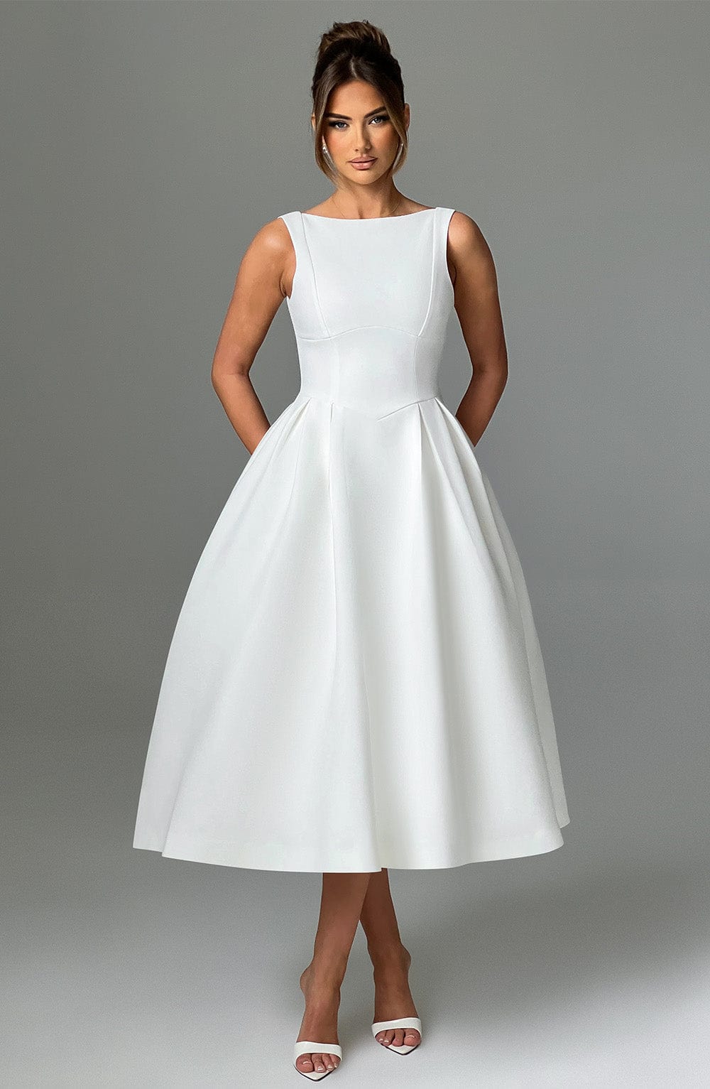 Clarabella Midi Elbisesi - Fildişi Rengi