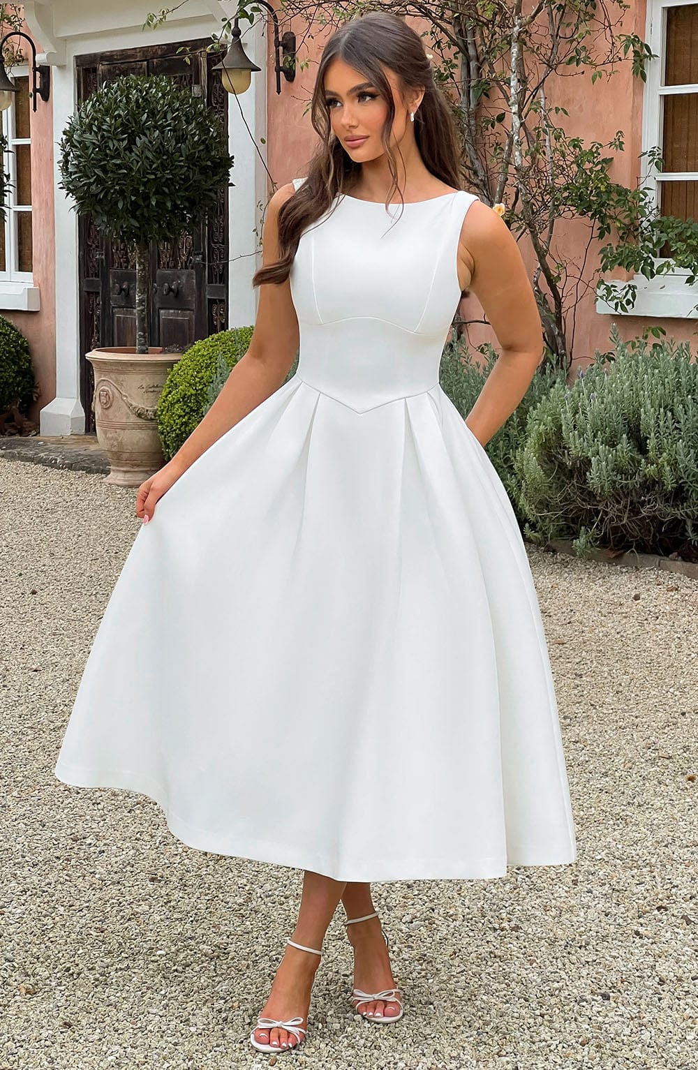 Clarabella Midi Elbisesi - Fildişi Rengi