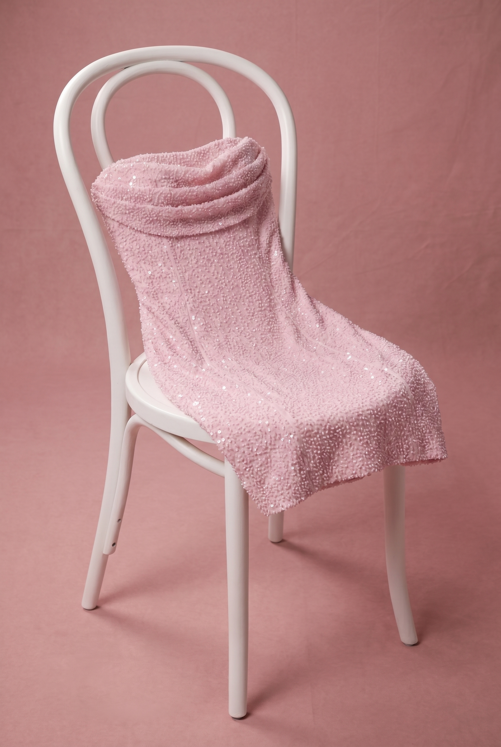 İşlemeli Şelale Yaka Mini Elbise Blush Pembe