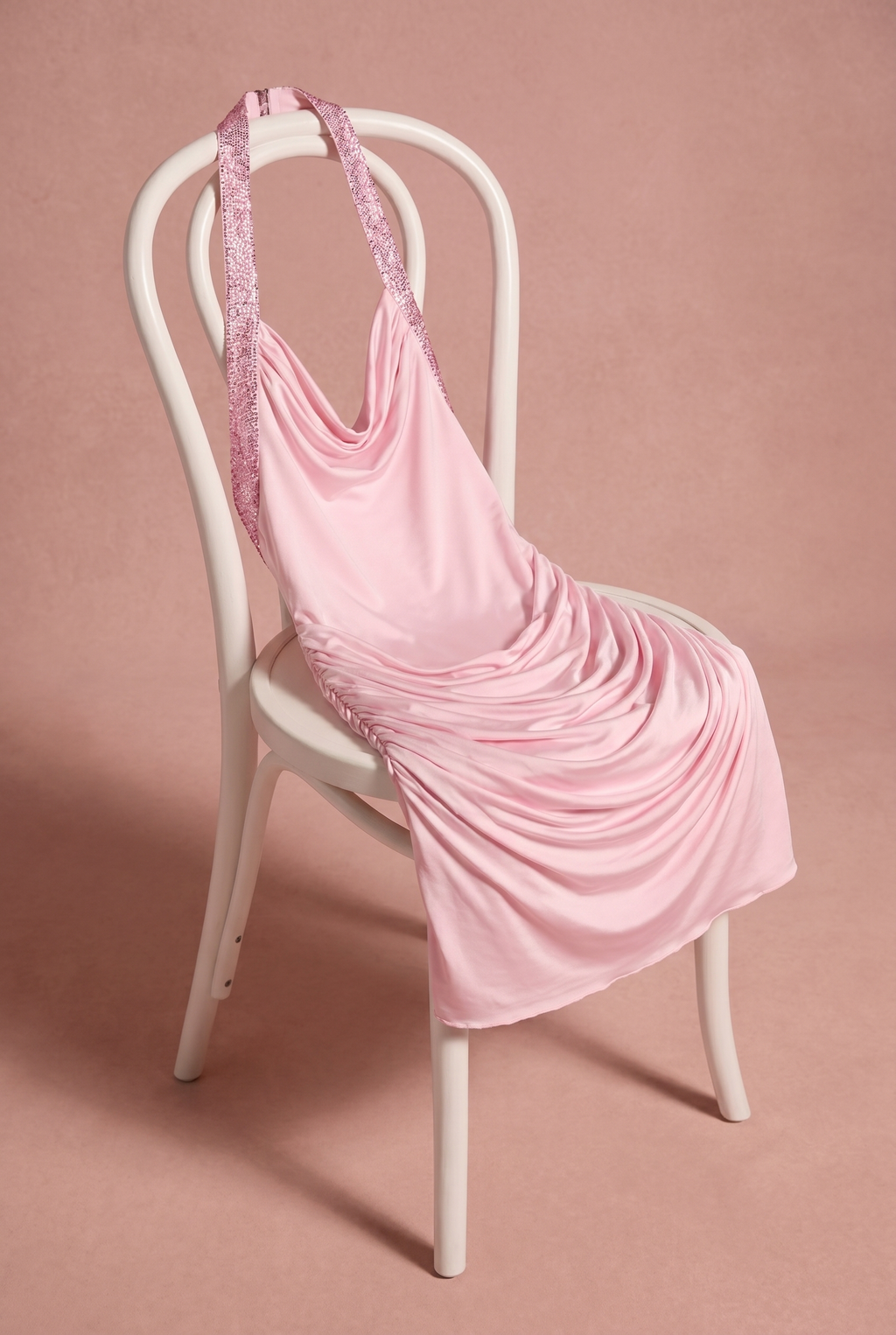 İşlemeli Halter Yaka Mini Elbise Blush Pembe