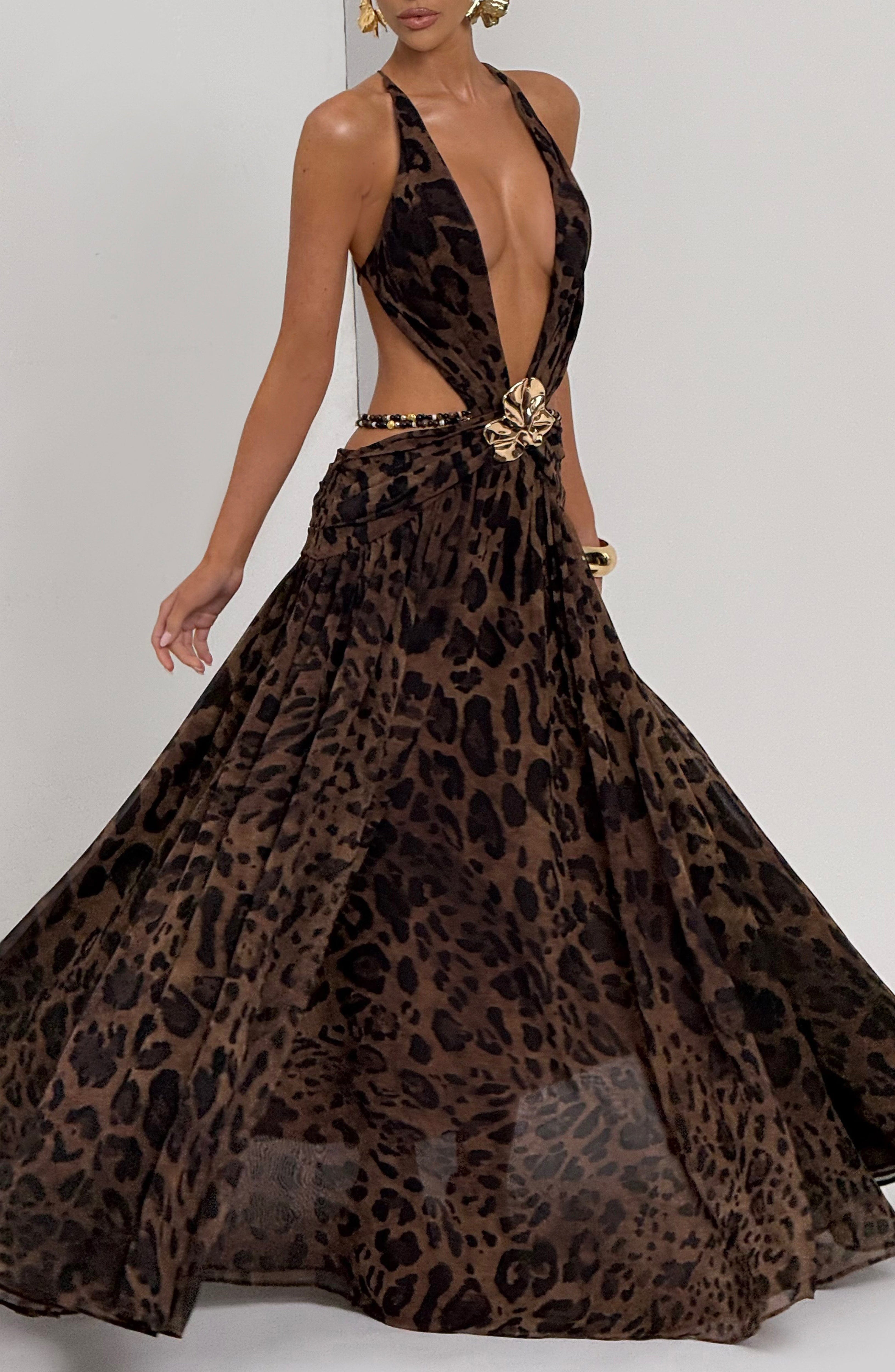 Indianna Maxi Elbise - Leopar Deseni