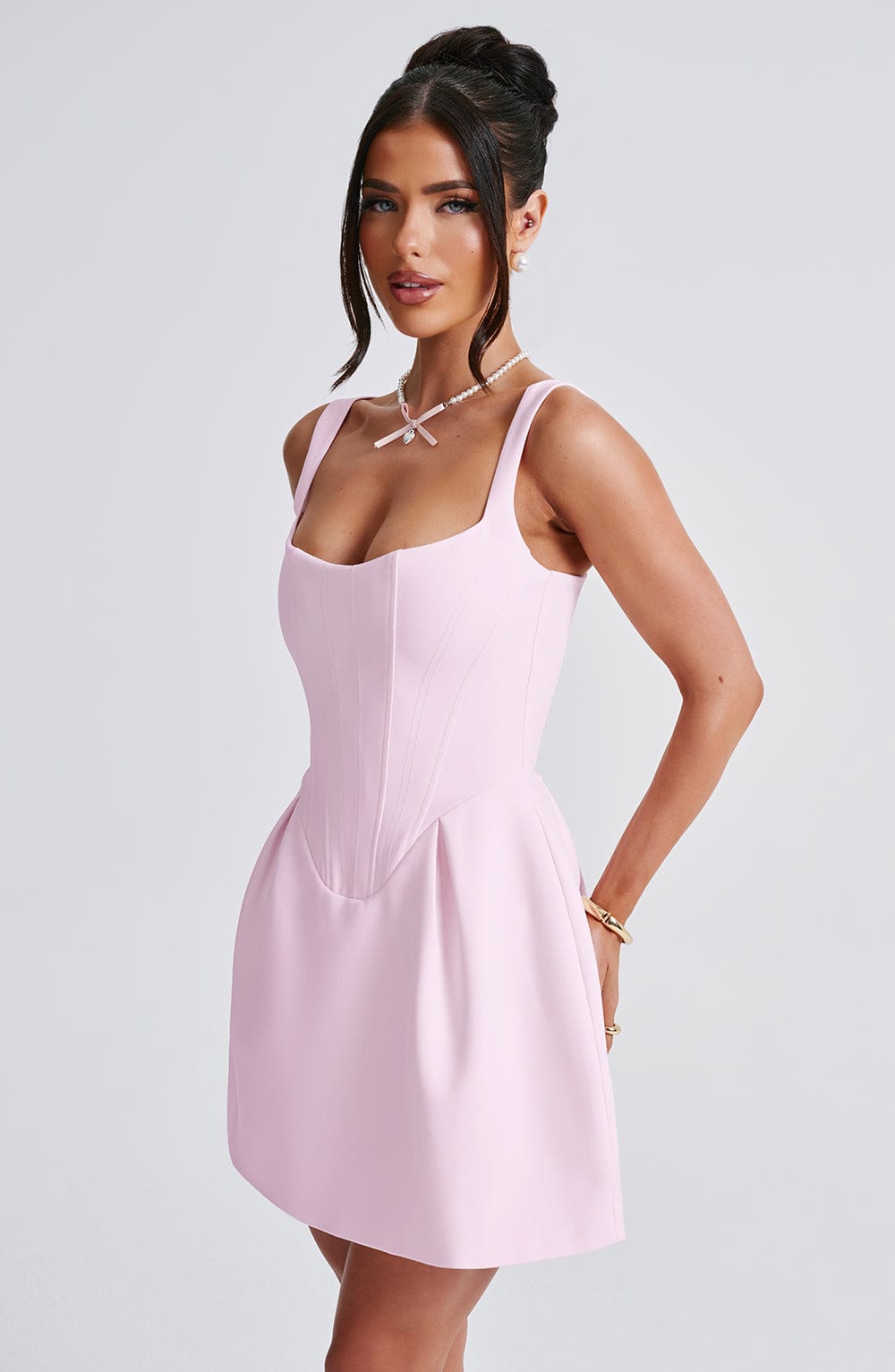 Janiyah Mini Elbisesi - Pudra Rengi