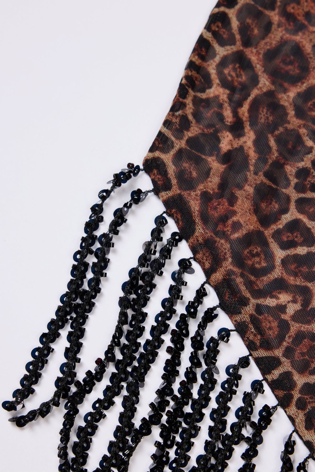 Halter Yaka İşlemeli Tül Mini Elbise Leopar Desenli